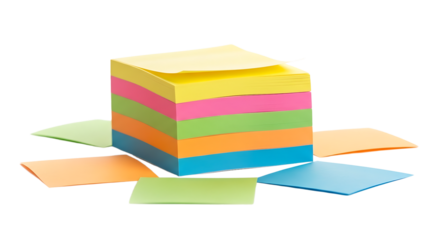 Stack of vibrant sticky notes in various colors, perfect for reminders, brainstorming, and organization in workspace.