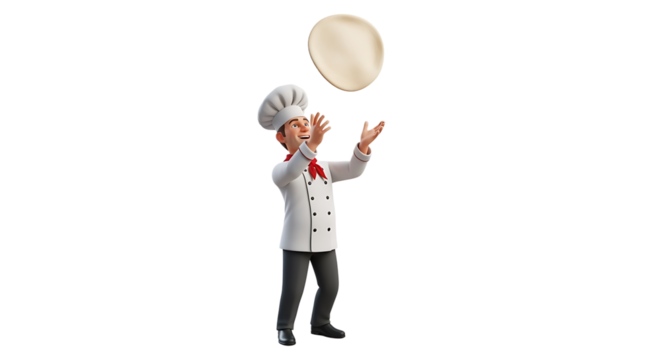 Enthusiastic chef tossing pizza dough with skill and joy, ready to craft a delicious meal in the kitchen.