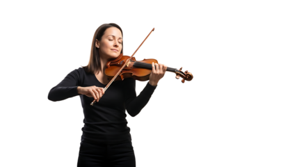 A graceful musician fully absorbed in playing a beautiful violin with passionate and expressive emotion. She exudes musical passion.