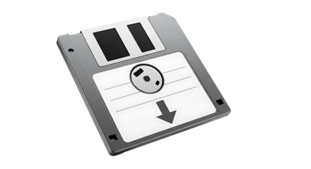 A 3.5-inch floppy disk with a sliding write protection tab, a central label area, and a gray plastic case, isolated.