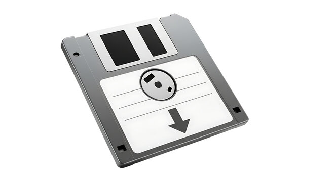 A 3.5-inch floppy disk with a sliding write protection tab, a central label area, and a gray plastic case, isolated. - Powered by Adobe