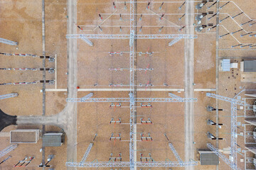 Aerial view of intricate power station infrastructure