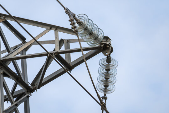 Industrial power station steel framework and insulators