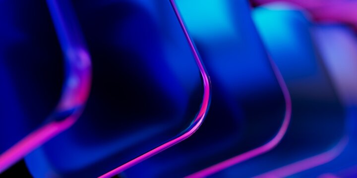 Modern 3D render of colorful iridescent cubes on a dark background with gentle depth of field
