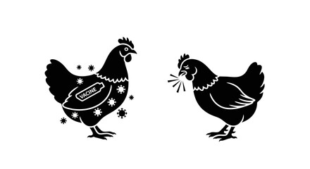 Fototapeta premium Silhouette chickens with vaccine and virus iconography