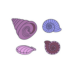 Sea shell hand drawn colorful line art vector illustration set