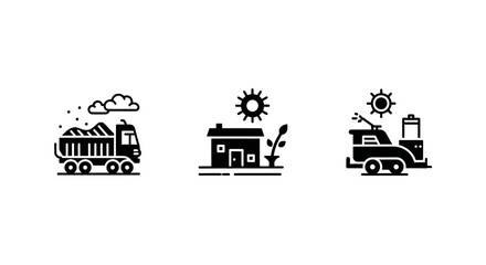 Transportation and urban life icons in minimalist flat style
