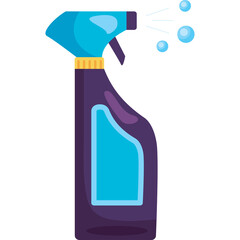 Purple Spray Bottle Dispenser with Light Blue Liquid and Bubbles on Transparent Background Representing Cleaning or Disinfecting Products