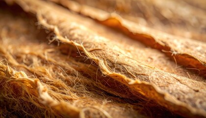 A detailed close-up of rough, golden-brown natural plant fiber texture