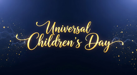 Universal childrens day golden text on dark blue background