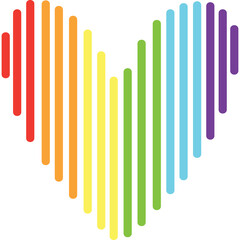 Rainbow Heart Shape Made of Vertical Stripes Colorful LGBTQ Symbol Transparent Background Artistic Design Vibrant Gradient