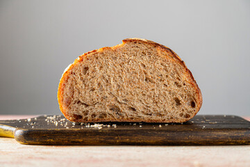 Close-up of Artisan Sourdough Bread on Cutting Board