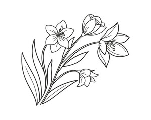 Elegant floral line art illustration featuring blooming flowers and delicate leaves for creative design projects and botanical themes