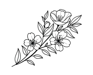 Elegant Floral Line Art Design with Blooming Flowers and Delicate Leaves Isolated on White Background Perfect for Invitations and Decorations