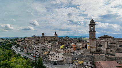 Drone view of historic Italian city with stunning landscape