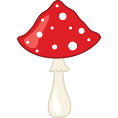 Red and White Fly Agaric Mushroom Isolated on Transparent Background Simple Vector Illustration
