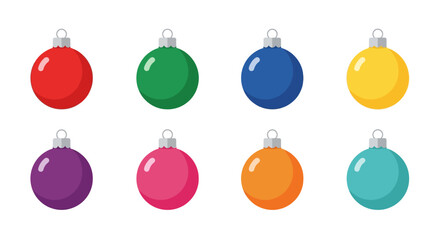 Colorful christmas ornaments set with eight festive baubles in flat design