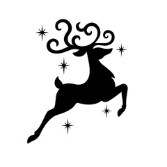 Reindeer Silhouette with Decorative Antlers and Stars Vector Illustration

 

 
