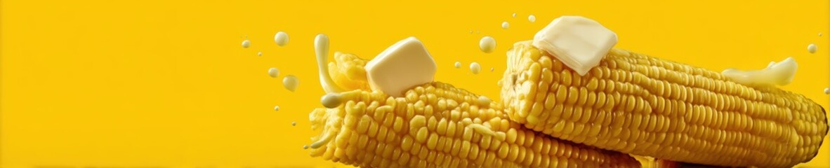Two pieces of corn with butter on top
