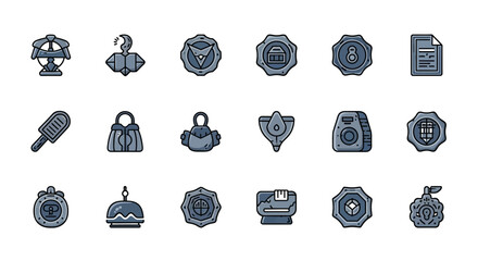 Vintage badge icons set featuring diverse objects and symbols in modern color scheme