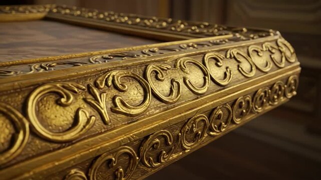 Close up of ornate gold frame with decorative details