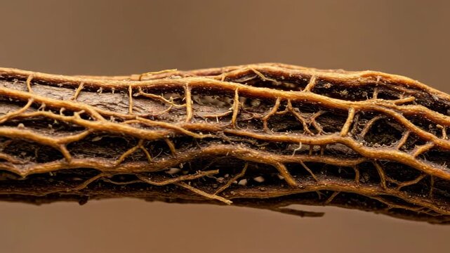 Close up of plant roots showing detailed structure and texture
