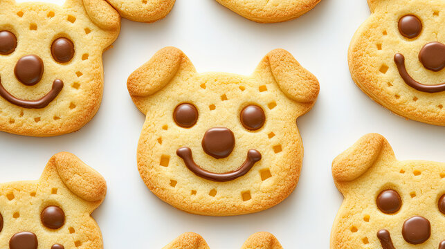 Delicious dog face cookies with chocolate details, perfect for parties or celebrations. These fun treats bring joy and sweetness to any occasion