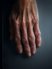 Fototapeta premium Wrinkles on the back of an elderly person's hand, empty space