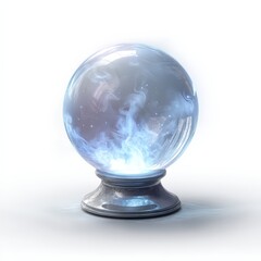 A clear glass ball with a silver base