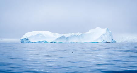 Majestic icebergs floating in Greenland's serene waters