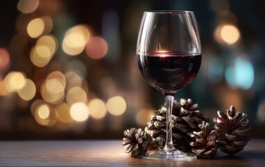A wine glass with a red liquid in it is on a table