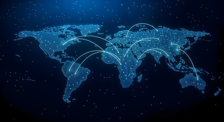 Abstract World Network Visualization — Digital Data Connections and Nodes