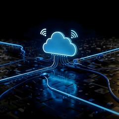 Cloud Computing Concept — Glowing Cloud Connected by Ethernet Cables