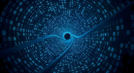 Futuristic Tunnel of Binary Code and Glowing Ethernet Cables, Fast Internet Concept