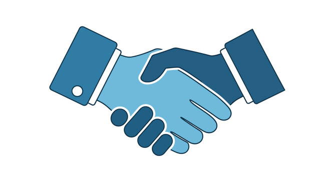 Flat style blue handshake symbolizing business partnership and trust