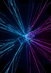 3D Data Lines Flowing into Central RJ45 Connector, Digital Network Concept