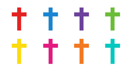 Obraz premium Colorful cross designs on white background in flat style