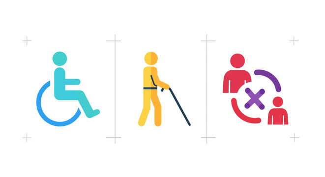 Inclusive accessible design: disability symbols in vibrant colors