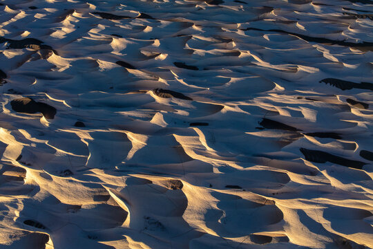 Pumice stone fields at sunset
