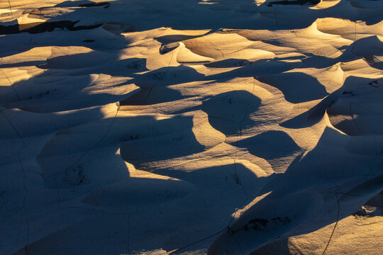Aerial view of pumice fields at sunset in Argentina