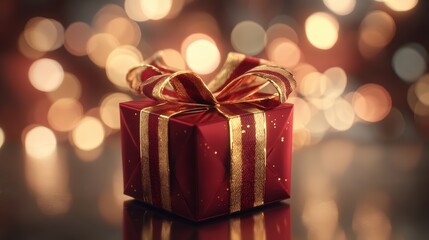 A red box with a gold ribbon on top