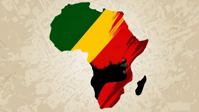 African continent silhouette with black woman face and Pan African colors, cultural identity, Black History Month, ethnic pride, empowerment, heritage, abstract map design