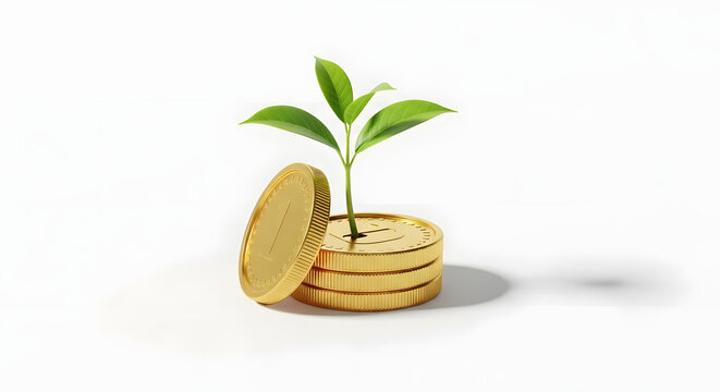 coins and plant