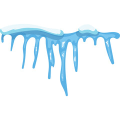 Row of Blue Icicles with Snow on Top Against a Transparent Background Detail Pixel Art Winter Season Frozen Water