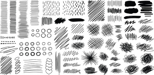 Collection of hand-drawn scribble textures and graphic design elements for artistic projects