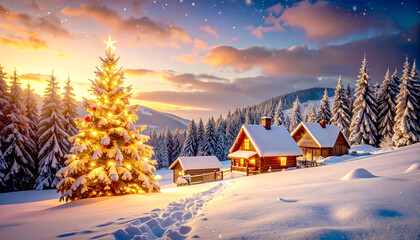 Fototapeta premium Weihnachtliches Dorf, Schnee, 