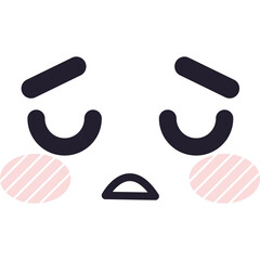 Sad Emoji Face with Pink Blushes and Dark Outline on Transparent Background Expressing Disappointment and Unhappiness