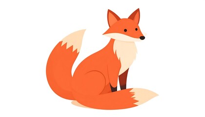 Obraz premium A vibrant, cartoon-style illustration of a red fox sitting upright on a white background, tail curved