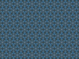 Geometric floral pattern in blue and beige creates a seamless texture.