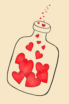 Red Hearts in a Bottle Illustration for Valentine&rsquo;s Day